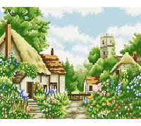 GMMH Diamond entièrement bedeckung avec Cadre en Bois Painting Set Image 40 x 50 Diamant Peinture Broderie à la Main Bricolage mosaïque Pierres Fleurs Panier Maison au Bord du ruisseau (gj272)