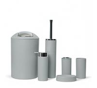 GMMH Lot de 6 Accessoires de Salle de Bain avec Distributeur de Savon, Brosse WC et Brosse WC Gris Clair Design 2a