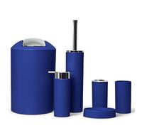 GMMH Lot de 6 accessoires de salle de bain avec distributeur de savon, brosse WC et brosse WC Motif bleu foncé