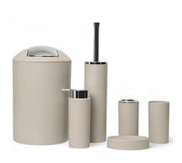 GMMH Lot de 6 Accessoires de Salle de Bain avec Distributeur de Savon et Brosse WC Beige Design 2a