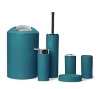GMMH Lot de 6 Accessoires de Salle de Bain avec Distributeur de Savon et Brosse WC Motif Turquoise
