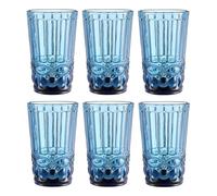 GMMH Lot de 6 verres à vin et verres à boire vintage colorés avec gaufrage en relief (nœud bleu, verre à boire) Verre à vin, calice, verre à eau, long drink, verre à cocktail, verre