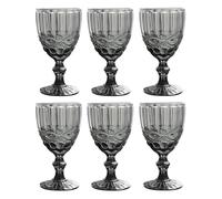 GMMH Lot de 6 verres à vin et verres à boire vintage colorés avec gaufrage en relief (nœud gris, verre à vin) calice, verres à eau, verres à long drink, verres à cocktail, verre