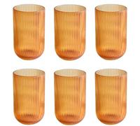 GMMH Lot de 6 verres à vin et verres à cocktail, ligne striée, capacité 400 ml, verre orange brillant