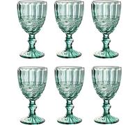 GMMH Lot de 6 verres à vin vintage colorés avec gaufrage (nœud/turquoise/250 ml) pour mariage, flûtes à champagne, carafe, bol à dessert, verre à boire, verre à vin, verre à eau, verre à champagne