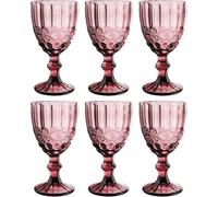 GMMH Lot de 6 verres à vin vintage colorés avec gaufrage (nœud/violet/250 ml) pour mariage, champagne, carafe, bol à dessert, verre à boire, verre à vin, verre à eau, verre à champagne