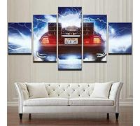 Gmoope 5 Pièces Impression sur Toile Tableau Decoration Murale Salon Moderne XXL Deco Mural HD Peinture Tableau 5 Parties Retour vers Le Futur Movie Car