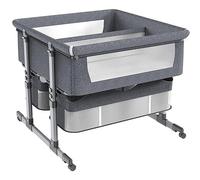Gmpeccable Lit bébé cododo, Lit Bebe avec Matelas de la Naissance, Lit Jumeau avec Panier De Rangement Basinette Portable pour Bébé Réglage de la Hauteur, Facile Adapter au lit du Parent