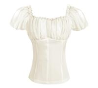 GMQWRK Chemise courte élégante à manches bouffantes pour femme, haut court vintage à volants avec bordure à volants, coupe ajustée, chemisier médiéval de la Renaissance, pour adolescente, fille