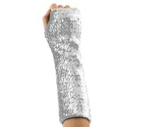 GMQWRK Mitaines longues pour adolescentes - Mitaines élastiques à paillettes - Pour déguisement, carnaval, rave, bal masqué, cosplay, fête, opéra, scène, manches de bras scintillantes, Argenté., S