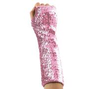 GMQWRK Mitaines longues pour adolescentes - Mitaines élastiques à paillettes - Pour déguisement, carnaval, rave, bal masqué, cosplay, fête, opéra, scène, manches de bras scintillantes, rose, L