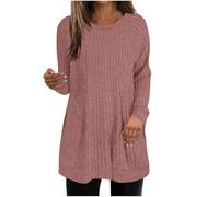 GMQWRK Pull en tricot tendance à manches longues et col rond pour femme - Coupe ample - Texturé - Tunique longue pour leggings - Chemises de sortie, rouge pastèque, M