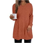 GMQWRK Pull en tricot tendance à manches longues et col rond pour femme - Coupe ample - Texturé - Tunique longue pour leggings - Chemises de sortie, Orange, L