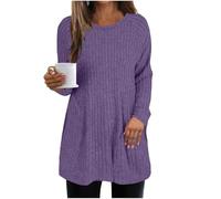 GMQWRK Pull en tricot tendance à manches longues et col rond pour femme - Coupe ample - Texturé - Tunique longue pour leggings - Chemises de sortie, violet, XXL
