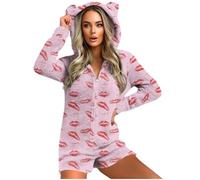 GMQWRK Pyjama à capuche en polaire pour femme - Avec oreilles d'ours - Avec fermeture éclair intégrale - Avec poches - Doux et confortable - Manches longues - Tenue de détente, Style 04_rose, S