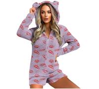 GMQWRK Pyjama à capuche en polaire pour femme - Avec oreilles d'ours - Avec fermeture éclair intégrale - Avec poches - Doux et confortable - Manches longues - Tenue de détente, Style 04_violet, S
