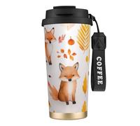 GMSGHJHDR Cute Fox Print - Tasse à café de voyage de 473 ml, étanche, en acier inoxydable 316 avec couvercle et paille, boissons chaudes et froides pour bureau, fête, camping