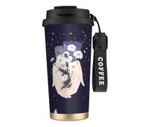 GMSGHJHDR Holding Flowers - Tasse à café de voyage de 473 ml, étanche, en acier inoxydable 316 avec couvercle et paille, boissons chaudes et froides pour bureau, fête, camping
