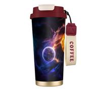 GMSGHJHDR Planet Print Tasse à café de voyage de 473 ml, gobelet étanche en acier inoxydable 316 avec couvercle et paille, boissons chaudes et froides pour bureau, fête, camping