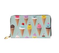 GMSGHJHDR Portefeuille long en cuir avec fermeture éclair en forme de cônes de crème glacée 3D pour femme - Portefeuille en cuir synthétique avec plusieurs emplacements pour cartes et poche pour