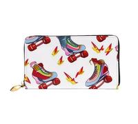 GMSGHJHDR Portefeuille long en cuir imprimé patins à roulettes couleur 3D pour femme avec fermeture éclair - Portefeuille en cuir synthétique avec plusieurs emplacements pour cartes et poche pour