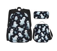 GMSGHJHDR Sac à dos d'école imprimé guitare et sac à déjeuner, sac à dos de voyage léger pour enfants, adolescents, filles, garçons, étudiants, Joli motif fantôme blanc pour Halloween, Taille unique