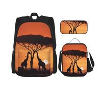 GMSGHJHDR Sac à dos d'école, trousse à crayons et sac à déjeuner, sac à dos de voyage léger pour enfants, adolescents, filles, garçons, étudiants, Girafe sous l'arbre en Afrique, Taille unique