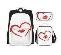GMSGHJHDR . Sac à dos d'école, trousse à crayons et sac à déjeuner, sac à dos de voyage léger pour enfants, adolescents, filles, garçons, étudiants, Cœur dessiné, Taille unique, Ensemble cartable