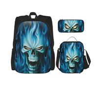 GMSGHJHDR . Sac à dos d'école, trousse à crayons et sac à déjeuner, sac à dos de voyage léger pour enfants, adolescents, filles, garçons, étudiants, Crâne, Taille unique, Ensemble cartable