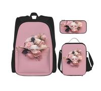 GMSGHJHDR Sac à dos d'école, trousse à crayons et sac à déjeuner, sac à dos de voyage léger pour enfants, adolescents, filles, garçons, étudiants, Floral et crâne, Taille unique, Ensemble cartable