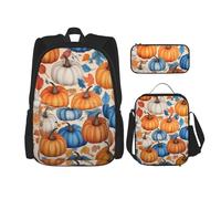 GMSGHJHDR Sac à dos d'école, trousse à crayons et sac à déjeuner, sac à dos de voyage léger, sac à dos primaire pour enfants, adolescents, filles, garçons, étudiants, Orange Blanc Bleu Feuilles et