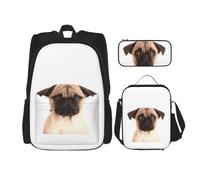 GMSGHJHDR Sac à dos d'école, trousse à crayons et sac à déjeuner, sac à dos léger pour enfants, adolescents, filles, garçons, étudiants, Adorable carlin pleureur, Taille unique, Ensemble cartable