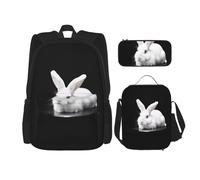 GMSGHJHDR Sac à dos d'école, trousse à crayons et sac à déjeuner, sac à dos léger pour enfants, adolescents, filles, garçons, étudiants, Joli lapin blanc., Taille unique, Ensemble cartable