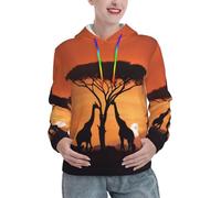 GMSGHJHDR Sweat à capuche tendance pour femme Girafe sous l'arbre en Afrique Imprimé Tops Pull à capuche Coupe ample Sweat décontracté léger Cordon de serrage avec poche, 3D, XXL