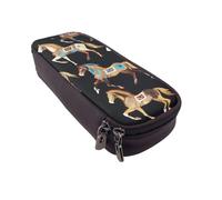 GMSGHJHDR Trousse à crayons en cuir avec impression 3D - Grande capacité - Avec fermeture éclair - Pour filles, garçons, étudiants, universités, bureau, Cheval marron, Taille unique, Organiseur de sac