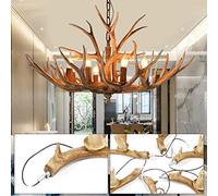 GMSLuu Bois de cerf Lustre 6 têtes résine Lampe à suspendre Vintage Staghorn Bureau Salle à manger Chambre Salon Café Lustre Villa Lustre Bar Lustre LED