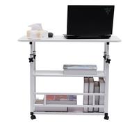 GMSLuu Table d'appoint avec roulettes - Table basse mobile - Table de salon pour café et ordinateur portable - Hauteur réglable de 60 à 90 cm - 3 étages - 80 x 40 x 90 cm - Blanc