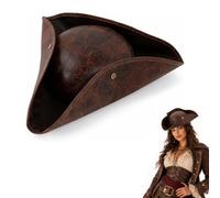 Gmubjux 1 chapeau de pirate, accessoire de costume à trois pointes pour | Cuir synthétique aspect usé, convient pour les fêtes à thème pirates, Halloween, cosplay et événements historiques
