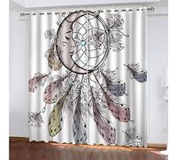 GMULMC Rideau Occultant Isolant Thermique L183 cm x H214 cm Rideaux à Oeillets Lot de 2 Attrape-rêves Plumes Impression en 3D Decoration Salon Rideau Chambre Enfant Salon,Bureau