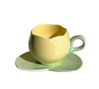 GMVZGQW Ensemble de tasses et assiettes en céramique en forme de fleur de 300 ml - Style vintage - Tulipe - Pour le thé de l'après-midi (jaune)