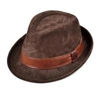 GMVZGQW Fedora Chapeau pour homme en cuir Fedoras Chapeaux Gentleman Homme Jazz 56-60 cm Chapeau ajusté pour fêtes, marron, 58 cm