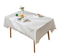 GmwyCzV Nappe Rectangulaire Lavable, 90x150cm Blanc Texture Coton et Lin Nappe de Table, Facile d'entretien Nappes Tissu avec des Pompons, pour Salle à Manger, Jardin, Fête, Mariage ou Maison