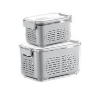 GMYIAK Lot de 2 boîtes de conservation double, 5 l, protégées contre la poussière, couvercle, séparateur pliable, passoire, rangement fruits, légumes, viande