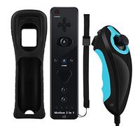 GN-010RN DA Unique design Built-in Motion Plus Wireless Remote and Nunchuck Controller with Silicone Case & Wrist Strap for Nintendo Wii and Wii U (Design-A Black)