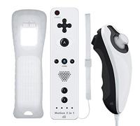 GN-010RN DB Unique design Built-in Motion Plus Wireless Remote and Nunchuck Controller with Silicone Case & Wrist Strap for Nintendo Wii and Wii U (Design-B White)