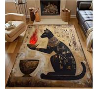 GNALEIEOG Tapis de Sol antidérapant Motif Chat Noir de la mythologie égyptienne pour Chambre à Coucher, 80 x 150 cm
