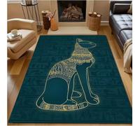 GNALEIEOG Tapis de Sol antidérapant Motif Chat Noir de la mythologie égyptienne pour Chambre à Coucher, 120 x 180 cm