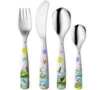 Gnali & Zani Lot de 4 couverts « grenouilles » pour enfant - 1 couteau, 1 fourchette, 1 cuillère à soupe et 1 cuillère à café - Acier inoxydable - Passe au lave-vaisselle - Couverts pour enfants à