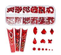 GNALIA 1 Boîte Strass Rouges Strass Nail Art Ongles Cristal Strass Gemmes De Grand Diamants En Cristal À Dos Plat Cristal Strass Gemmes De Strass Ronds Pour Art D’Ongles