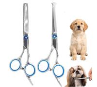 GNALIA Ciseaux Toilettage Chien 2 Pièces Bleus, Set Professionnel Ciseaux Courbés Et Effileurs Pointe Ronde, Pour Chien Et Chat Avec Peigne